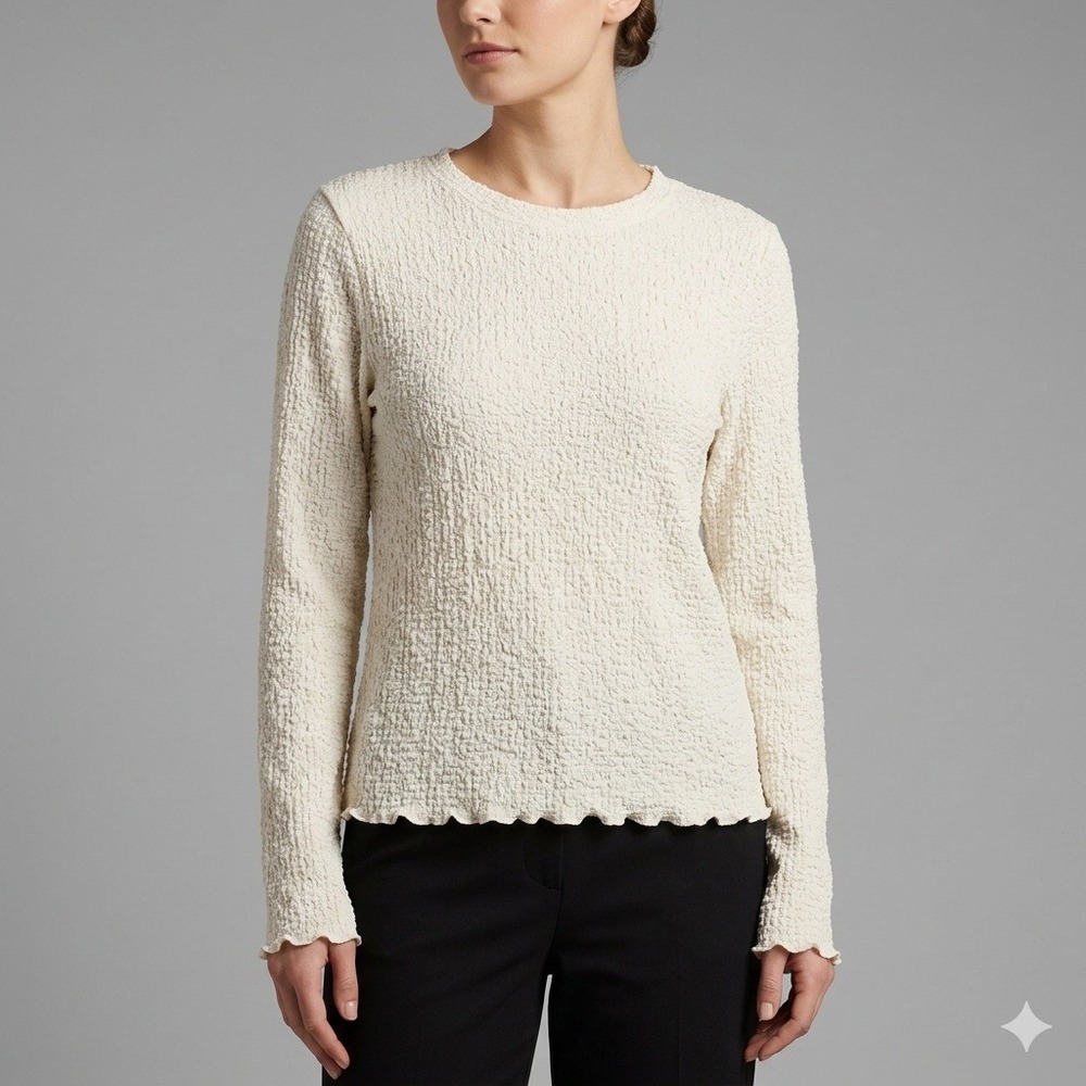 A New Day Bloise Womens XXL Cream Popcorn Crinkle Texture Long Sleeve Lettuce